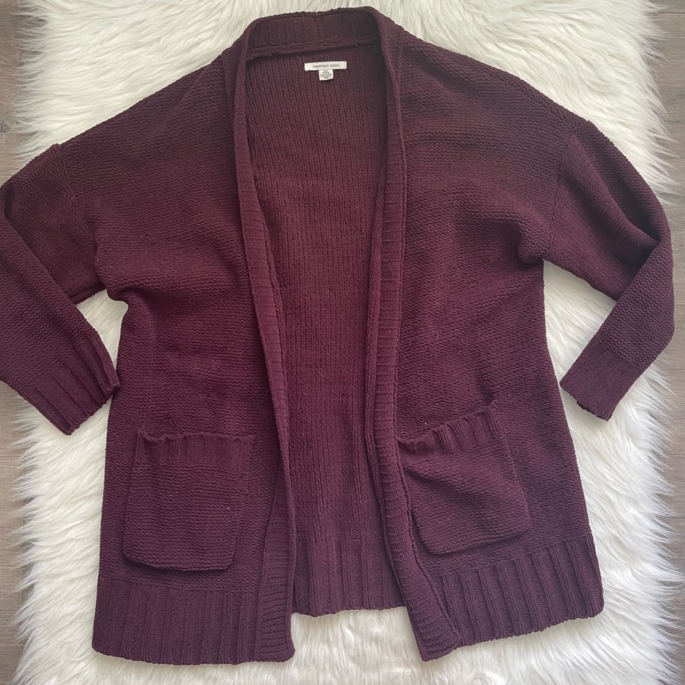 American Eagle Womens Burgundy Oversized Comfy Slouchy Open Cozy Cardigan XS